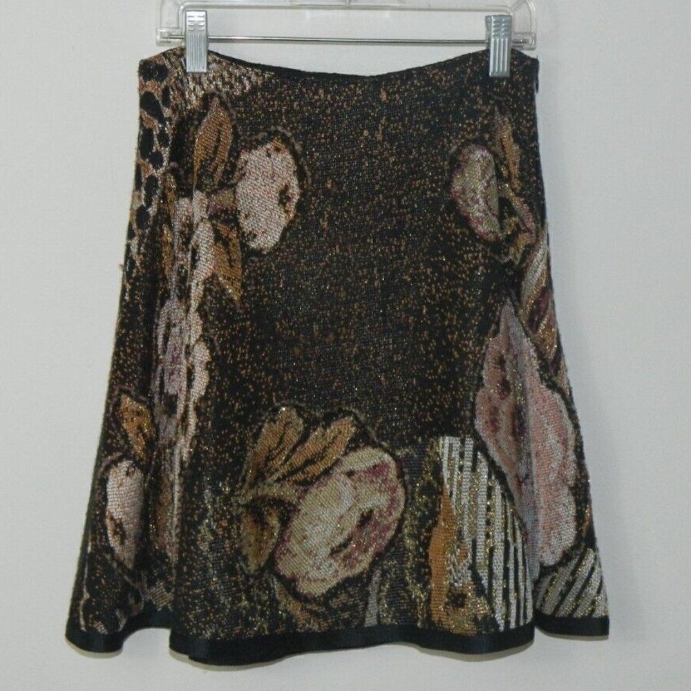 Cecilia Prado Skirt Knit Metallic Brown Glitter Twinkly Floral Leopard Small